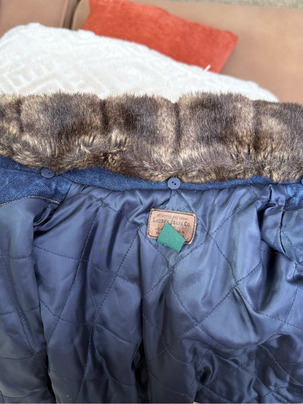 Vintage Ralph Lauren Dark Blue Denim Jacket with Brown Faux Fur Collar - Picture 12 of 12